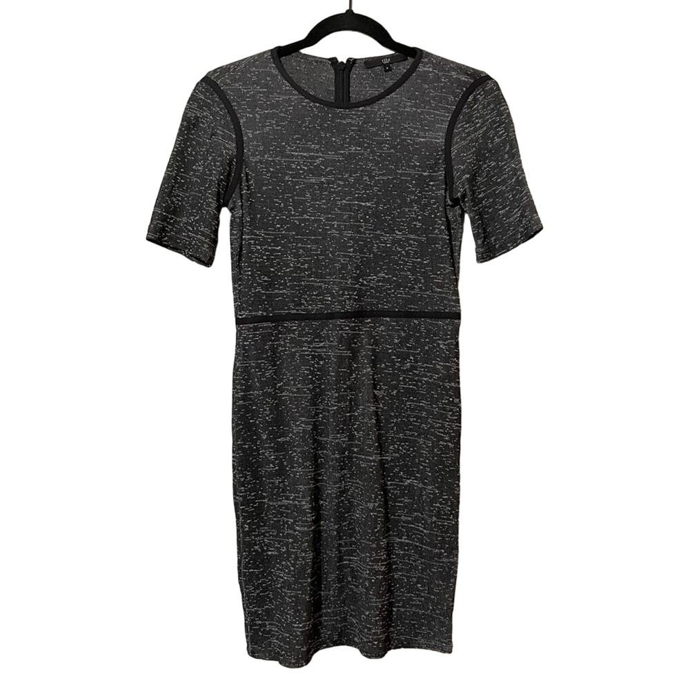Tibi Grey & Black Short Sleeve Dark Academia Sheath Dress Womens 0 Mini Classy - Picture 2 of 11